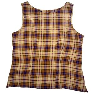 Academia Old Money Plaid Sleeveless Silk Button Back Top
